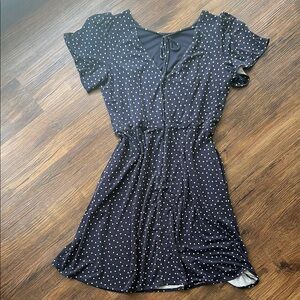 LOFT Navy Polka Dot Open Back Dress w Pockets